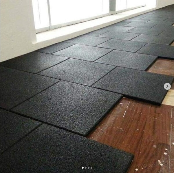 15mm All Black Double Layer Home Fitness Rubber Gym Tile