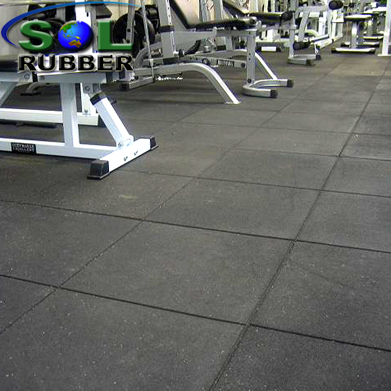 15mm All Black Double Layer Home Fitness Rubber Gym Tile
